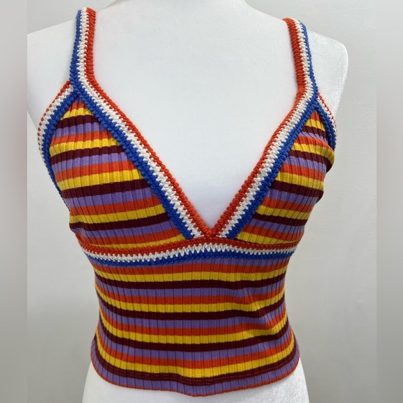 Zara Multicolor Striped Halter Crochet Trim Size Small EUC y2k style - Picture 4 of 9